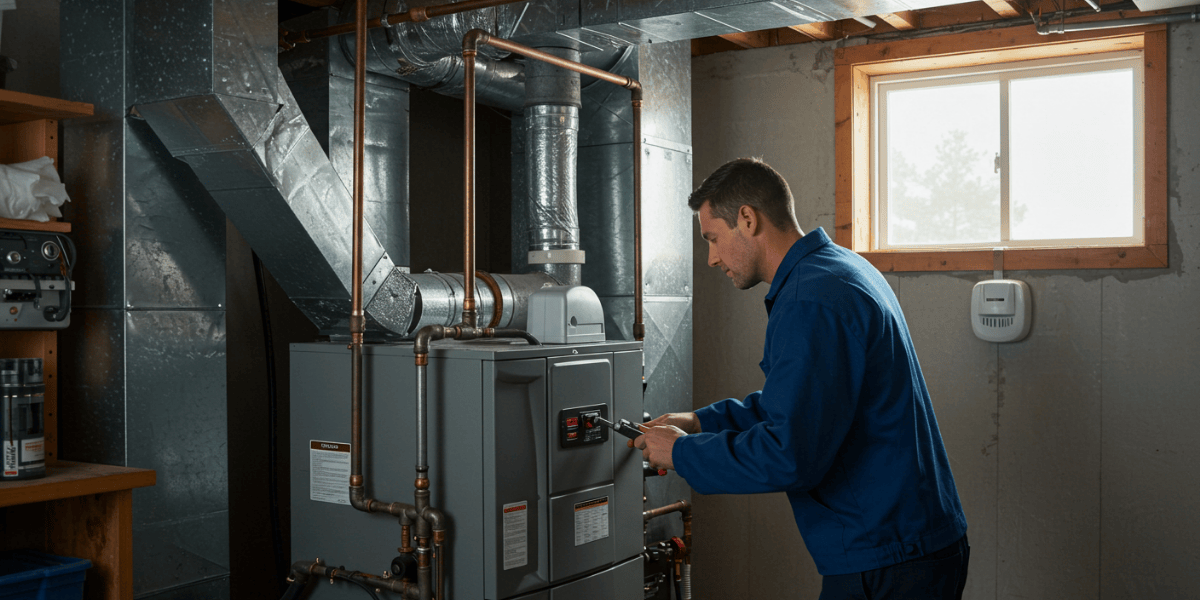 hvac tech repairing a furnace